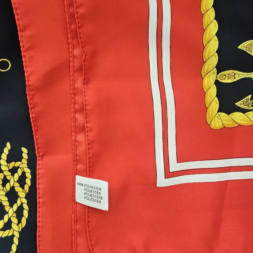 Vintage Made in Italy Nautical Anchor Rope Print Square Scarf Navy Red White